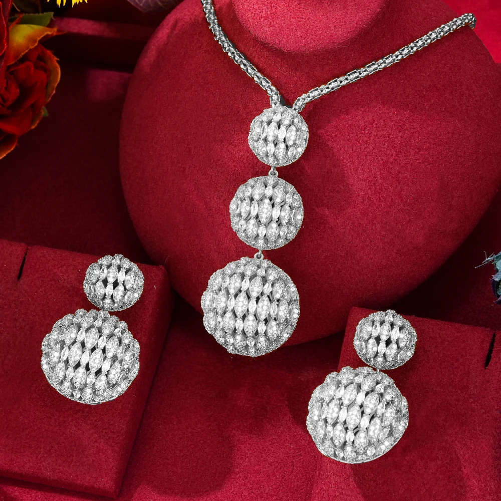 GODKI Новый модный африканский комплект из 2 шт. 3 шарика ожерелье и серьги для