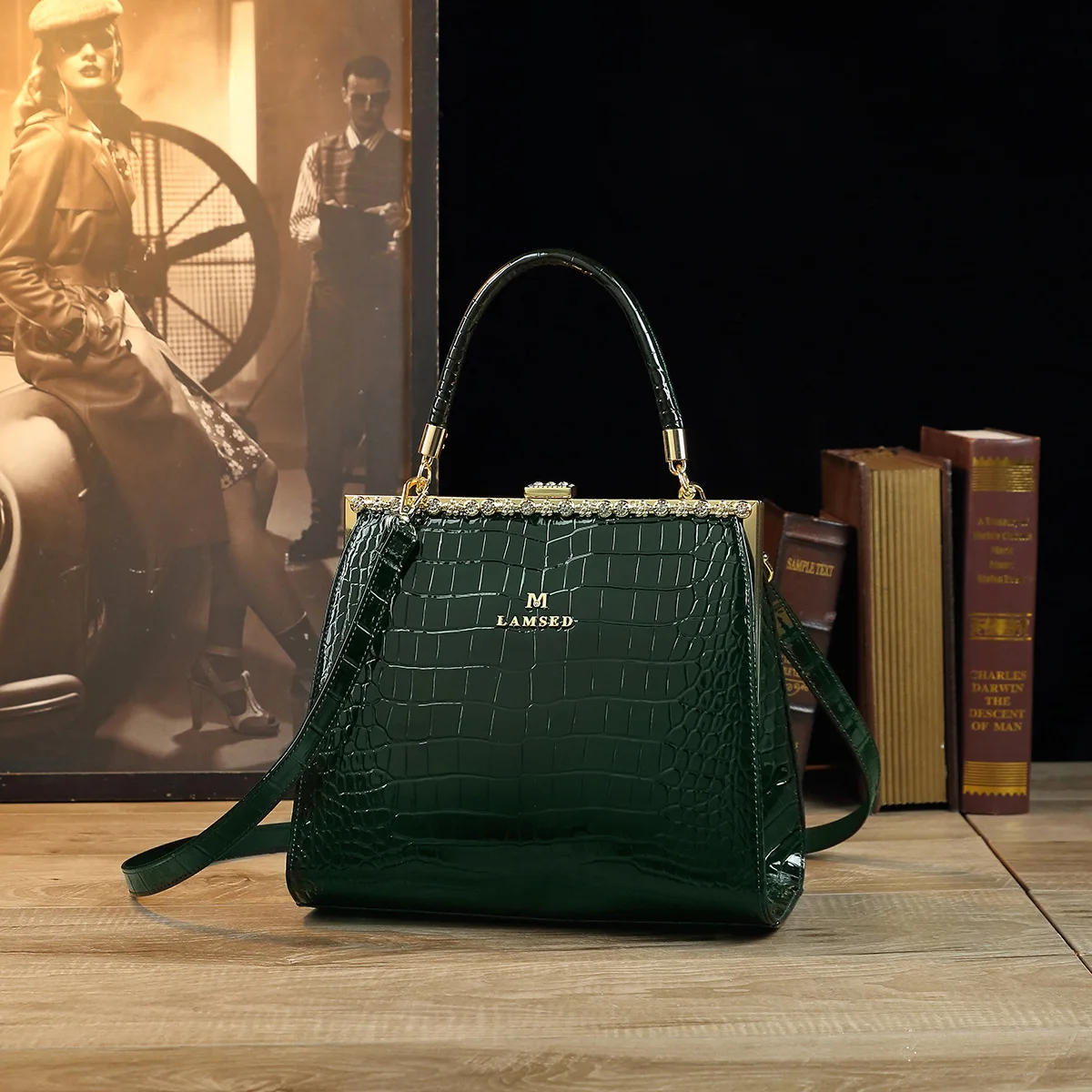 Роскошная модная женская сумочка со стразами сумка через плечо с крокодиловым