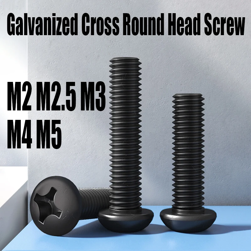 

10PCS M2 M2.5 M3 M4 M5 Galvanized Cross Phillips Round Head Screw Hardened Pan Round Head Screw Hardware Screw Fastener