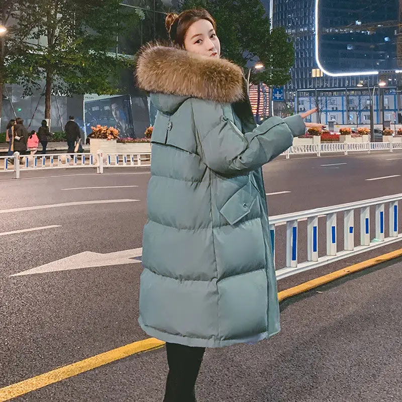 2022 New Fashion Casual Down Cotton Jacket Women's Winter Mid Length Thickened Cotton Jacket Popular Large Korean Loose Coat
