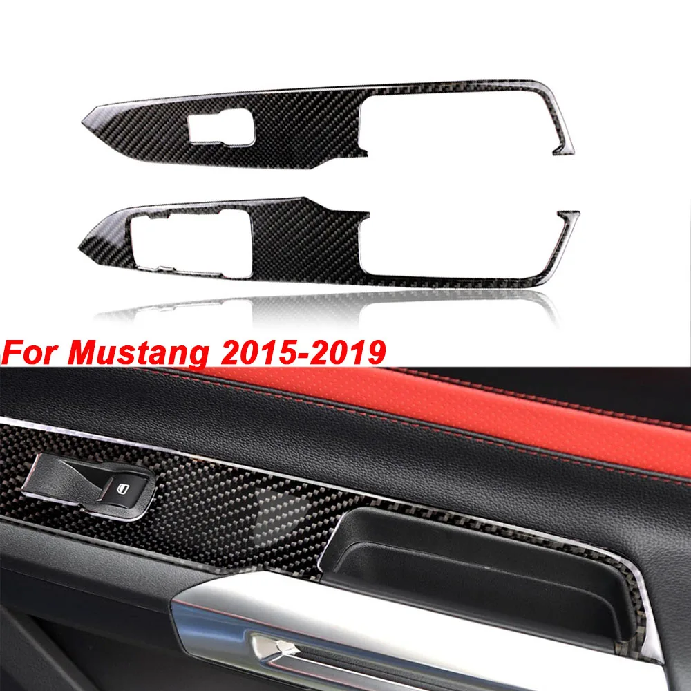 

Hot Sales 2Pcs Carbon Fiber Car Window Lift Switch Panel Stickers for Mustang 2015-2019