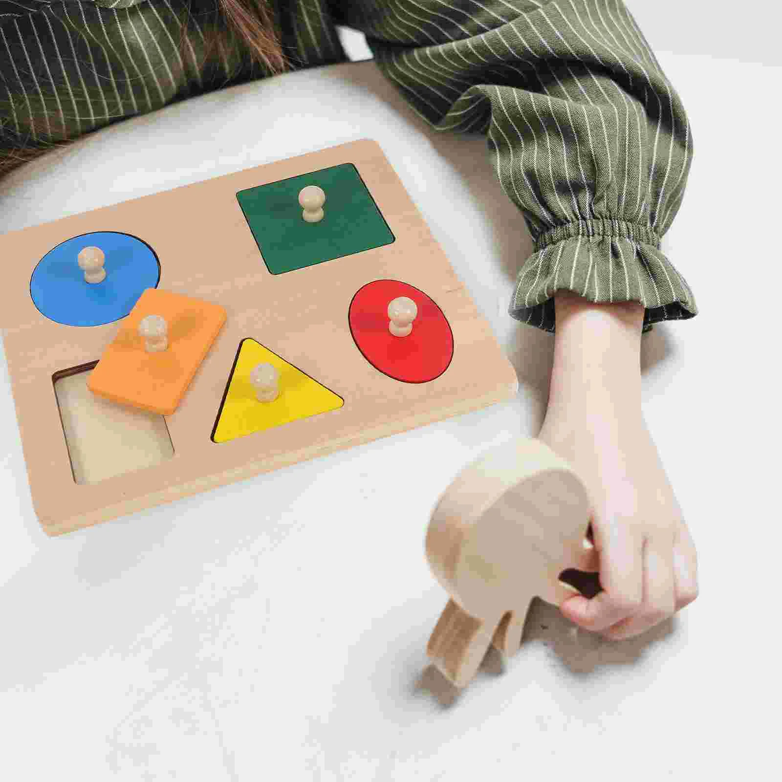 

Five Color Geometric Figure Children Gift Toys Early Learning Wooden Babies Shape Puzzles Game Toddler Teaching Aids Montessori