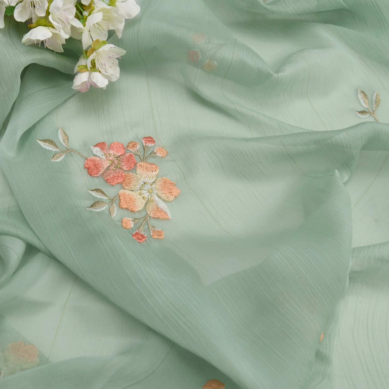 

Jin Gui Begonia Fresh Embroidery Chiffon Short Jacket And Dress Chinese Traditional Han Clothing Hanfu Fabric