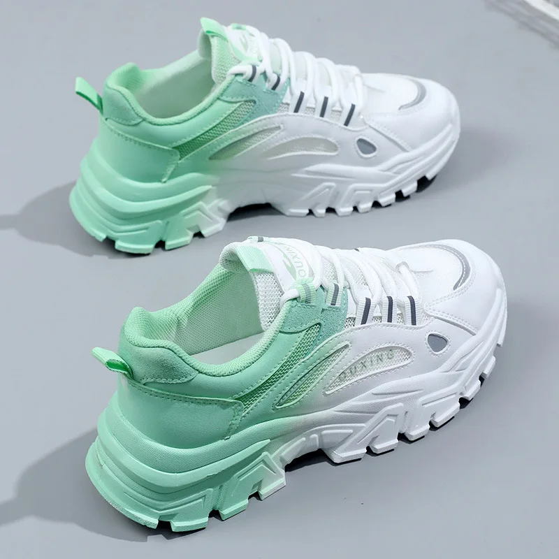 

2022 New Mesh Breathable Dad Shoes Women Fashion Lace Up Wedge Platform Sport Shoes Female Casual Running Vulcanized Shoes