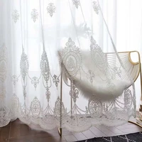 geometric embroidery tulle curtains for living room white yarn disc european embroidery gauze panels for balcony x hm42730