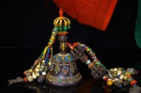 8 tibetan templ collection old bronze draw color auspicious eight treasures rattle bell vajra set buddhist utensils town house