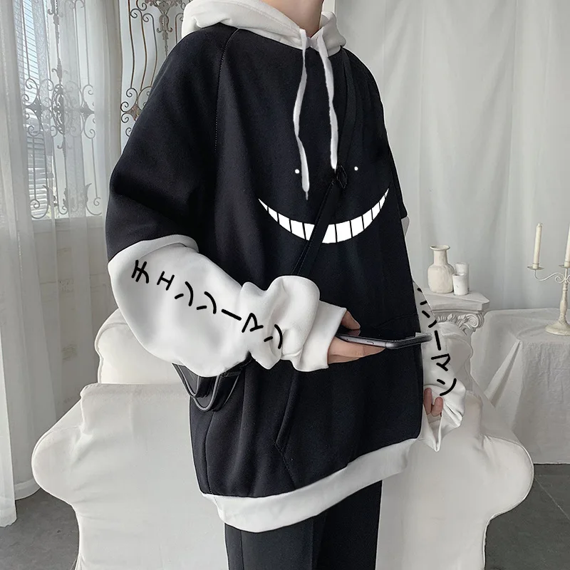 

Winter 2022 New Goth Style Smiley Face Print Pullover Cotton Long Sleeve Loose Hoodie Women And Cashmere Stitching Style Hoodie