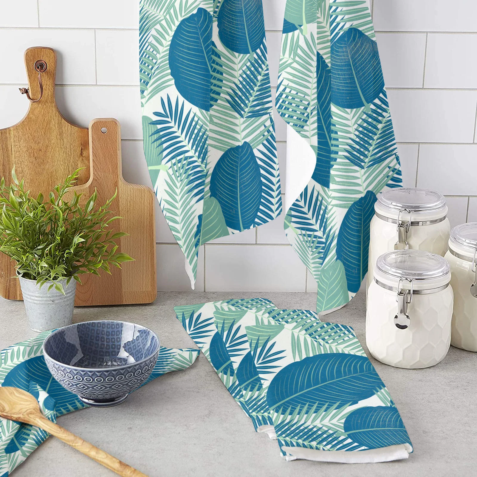 

Leaves Texture Illustration Kitchen Towel Cleaning Cloth Microfiber Soft Household Super Absorbent Dish Washing Cloth