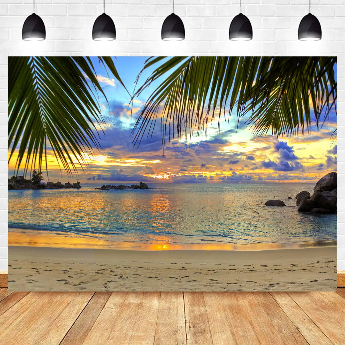 Тропический океан пляж фон летняя приморская пальма детский день рождения