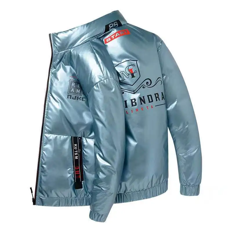 New Shiny Fashion Men's Clothing Winter Down Jacket Thick Printed Casual Men's Coat Cropped Stand Collar Cotton Top