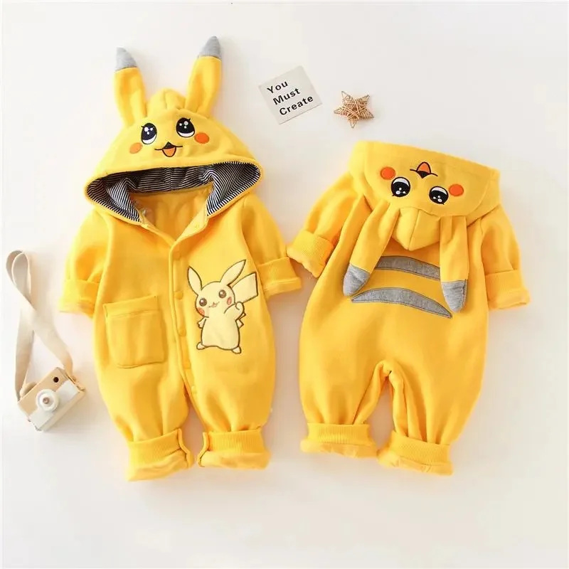 Cute Pokemon Pikachu Baby Winter Long-sleeved Clothing Kids Rompers Babies Toddler's Clothes Costume Onesie Christmas Gifts
