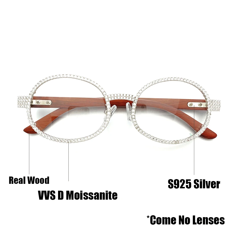 New Moissanite Glasses S925 Silver Wood Body Real Diamond Glasses For Women Men Luxurious Jewelry Pass Tester With GRA Free Ship