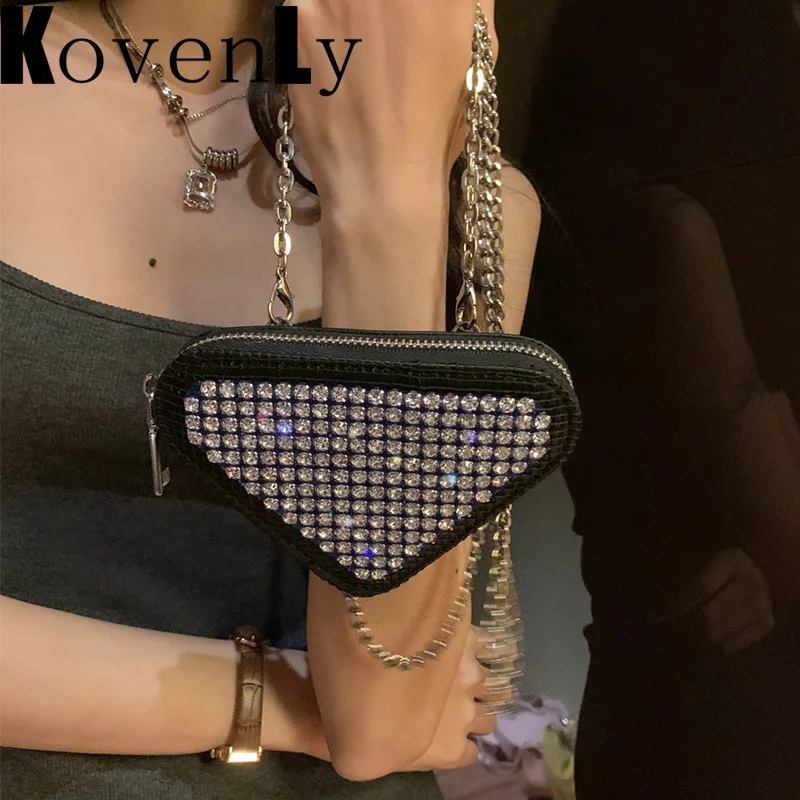 

Мини-сумка-слинг женская, роскошная дизайнерская сумочка с треугольными стразами, маленький кошелек для мелочи, модный брендовый миниатюрный клатч через плечо с украшениями