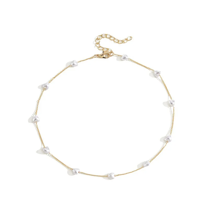 

PTQASP 2023 New Korean Beads Heart Pearl Chain Necklace for Women Girl Fashion Elegant Gold Color Goth Chocker Necklace Jewelry