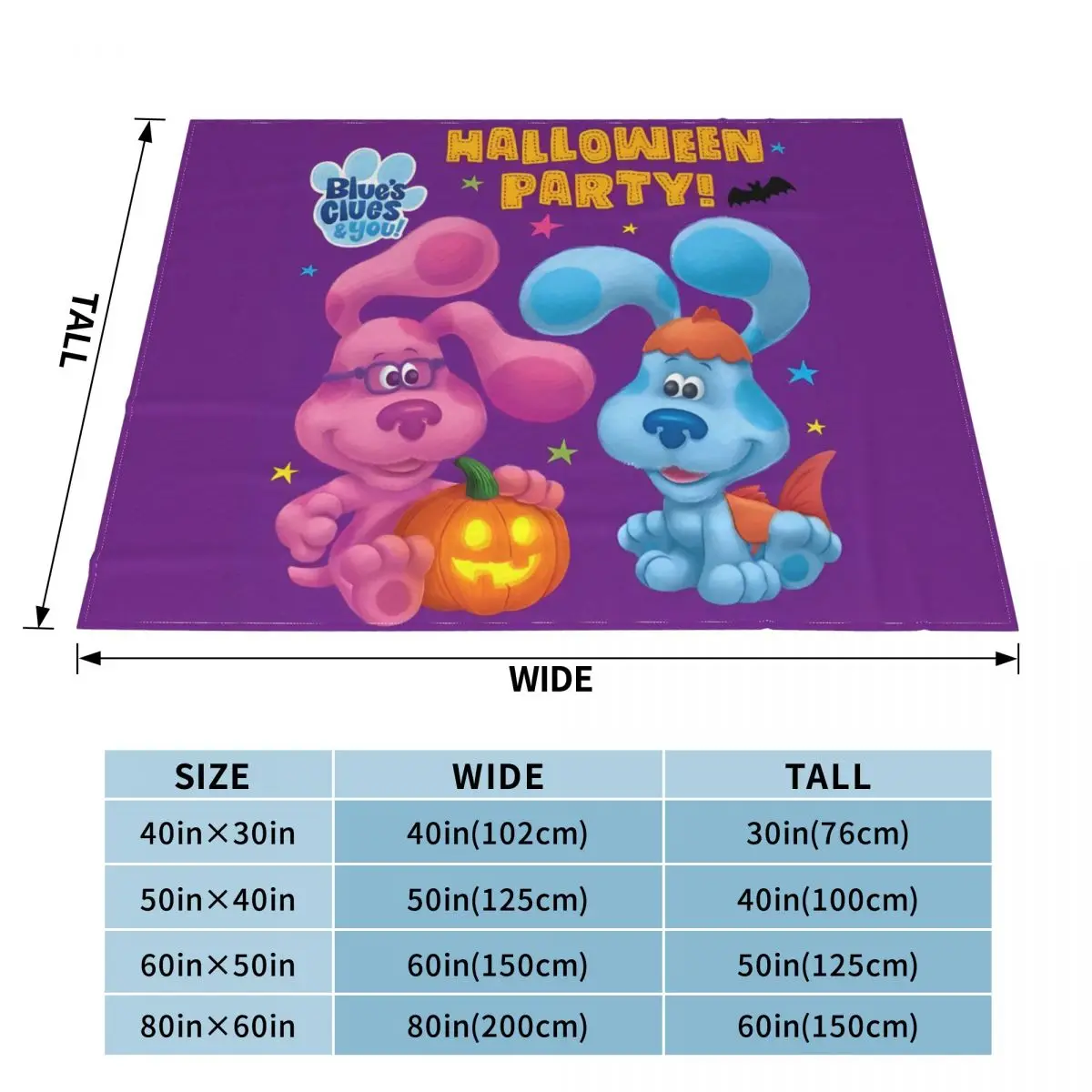 Флисовое одеяло с голубыми подсказками в виде голубой собаки для Хэллоуина