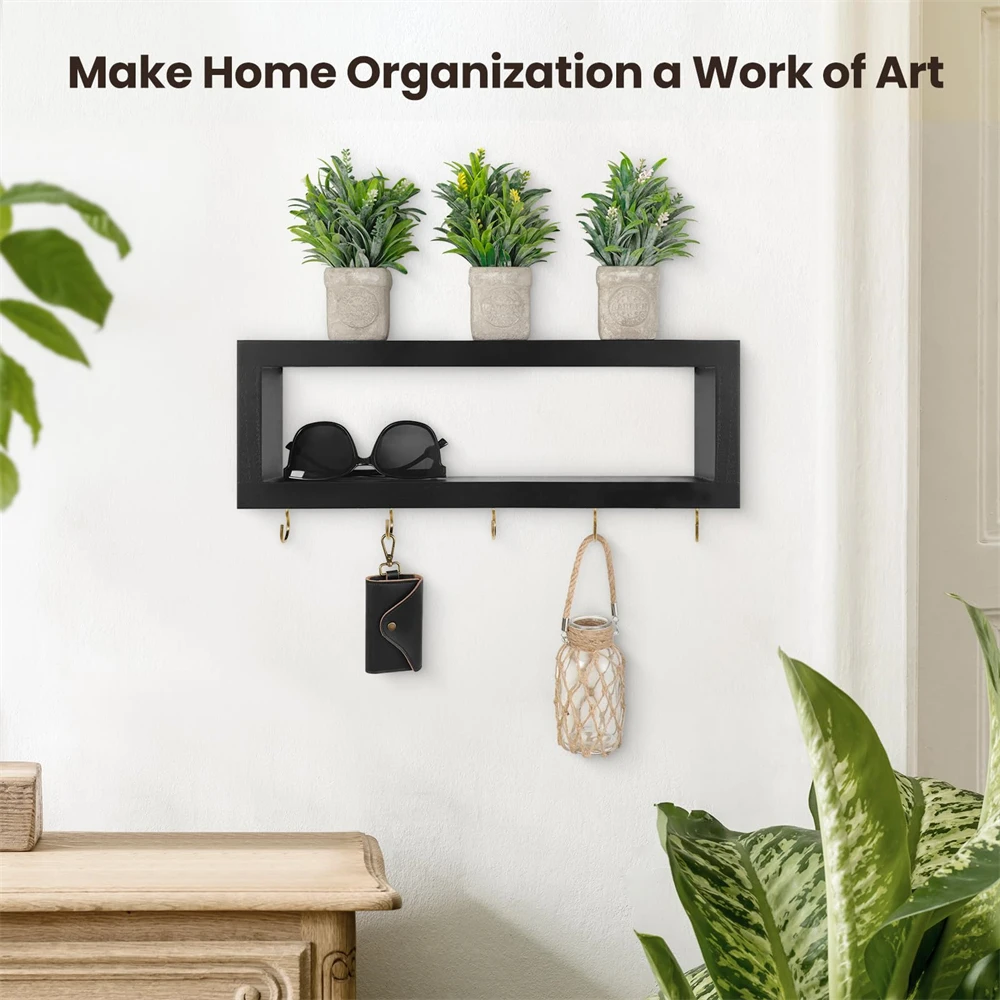 Деревянная настенная полка с крючками для прихожей декоративный держатель