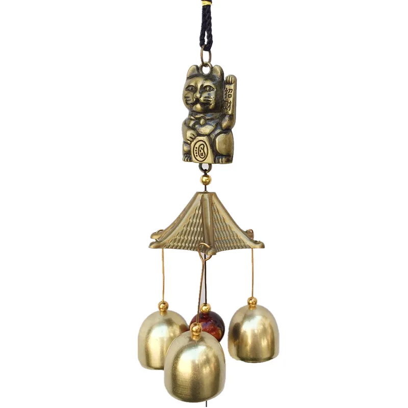 metal copper wind chime pendant door decoration alloy bell feng shui pendant town house lucky cat cat money shop doorbell free global shipping