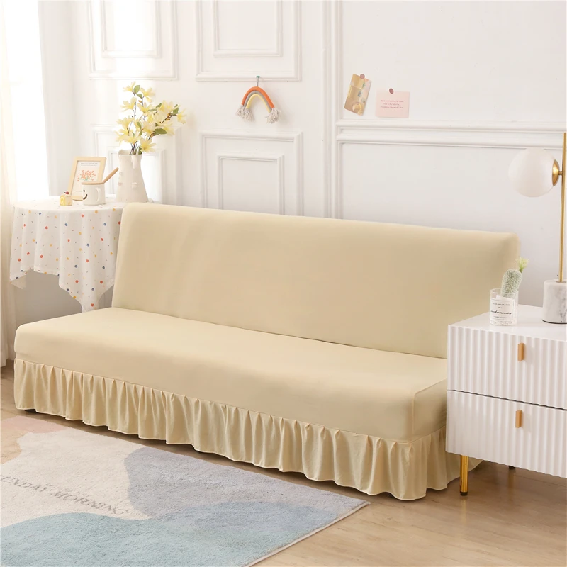 

New Spandex Sofa Bed Covers for Living Room Solid Color Armless Folding Sofa Skirt Cover Stretch Couch Slipcovers Home Decor