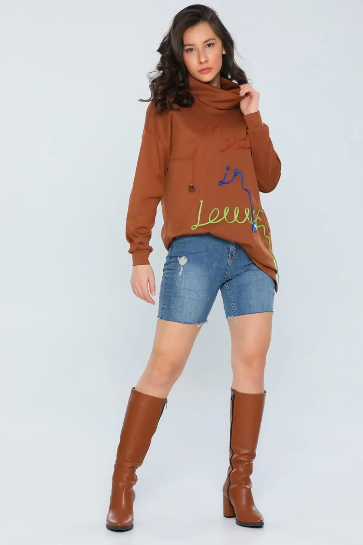 

Women's Sweatshirt Camel Lycra Turtleneck Letter Pattern Long Hoodies Fashion All Season New Pullovers
