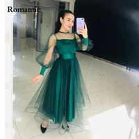 romantic o neck evening dress a line puff sleeves tea length tight wist short prom gowns for teen giels gradution plus size 2022