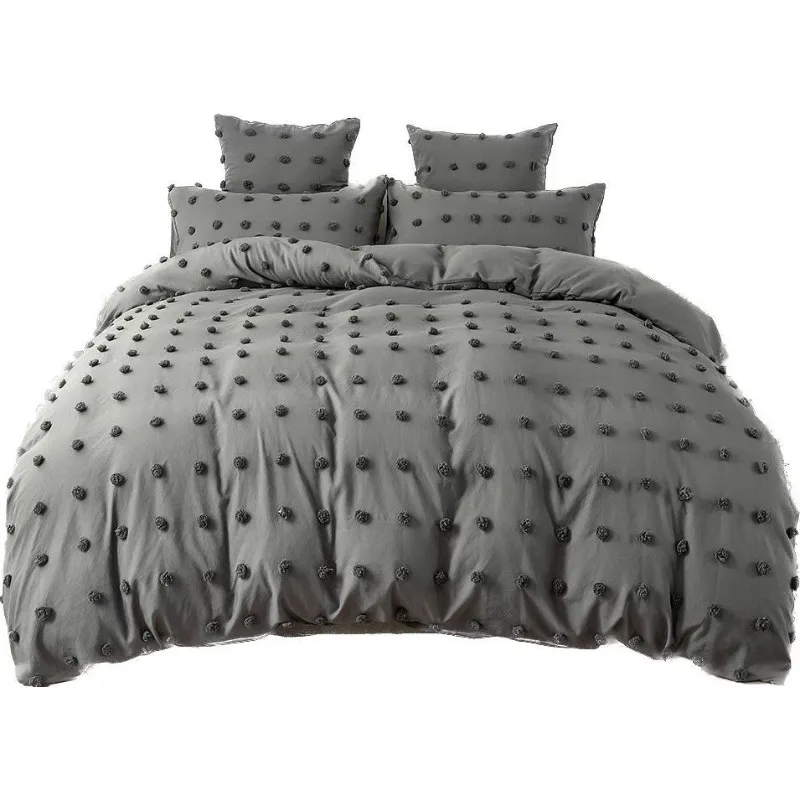 

High Quality Flower Ball Crafts Duvet Cover Set Solid Color Tufted Bedding Set King Size Queen Quilt Cover Pillowcase