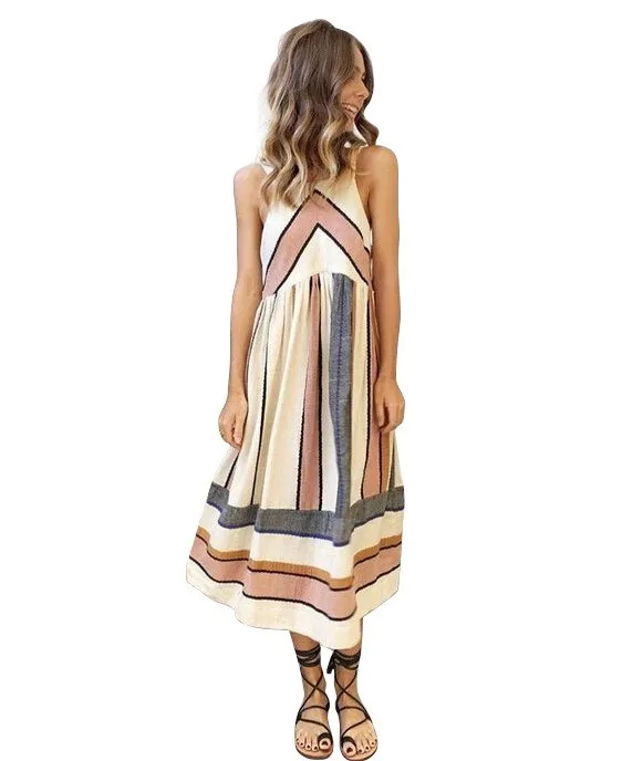 

Женское Повседневное платье COIGARSAM, Новинка лета 2022, Модные Повседневные платья в полоску без рукавов с круглым вырезом, Прямая поставка