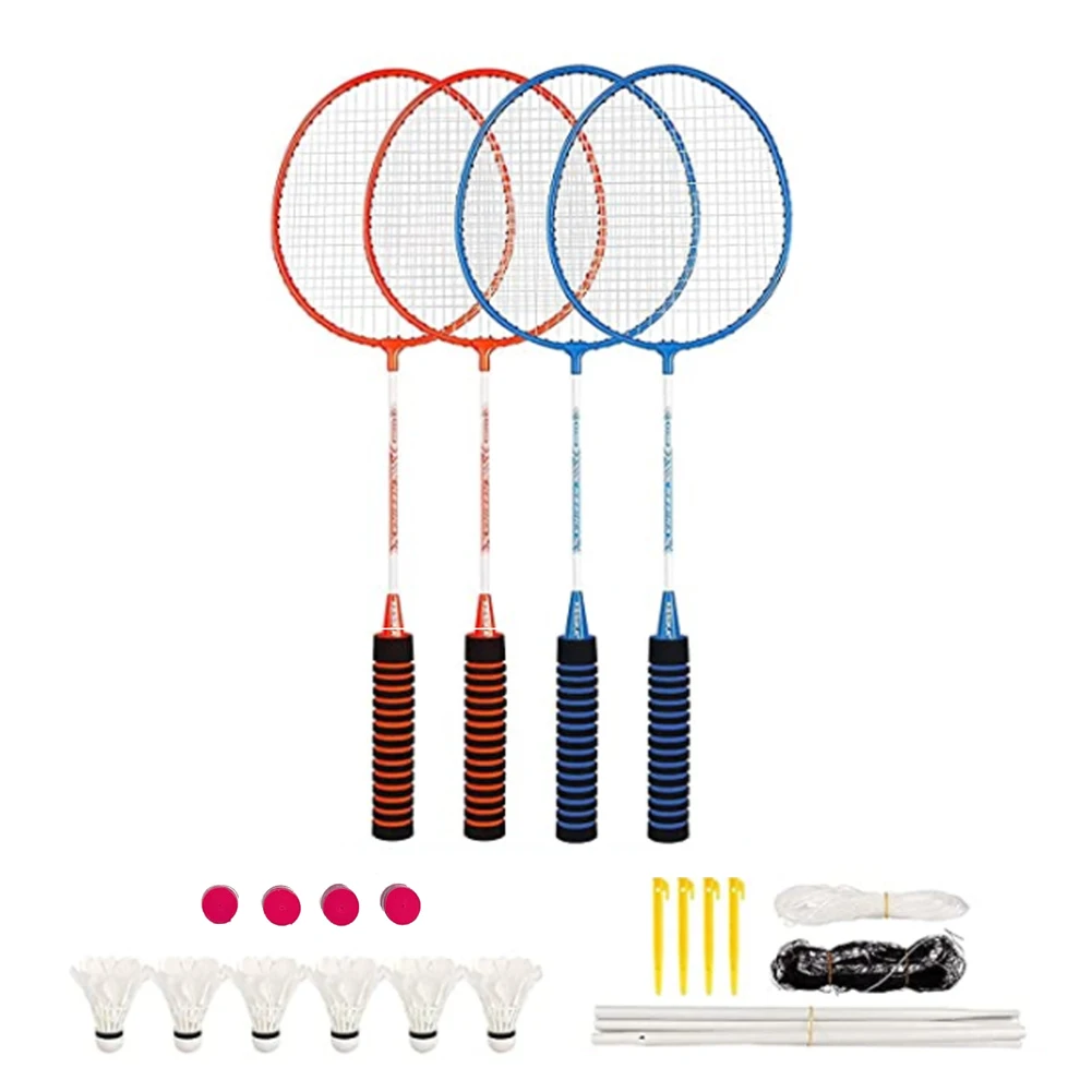 

4 Pack Set Badminton Rackets Racquets Game with 6 Shuttlecocks 4 Overgrip Badminton Net Carrying Bag For Children Adults