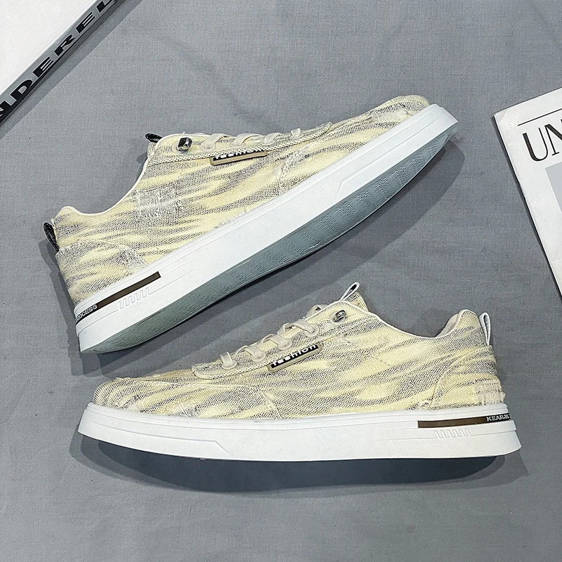 

Men Vulcanized Shoes Fashion Canvas Sneakers for Men Comfortable Korean Stylish Flats Platform Shoes Walking Sneakers Canvas