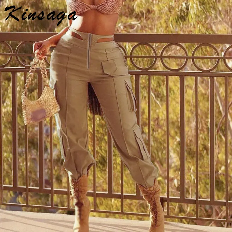 

Женские брюки-карго в полоску, с карманами, на молнии