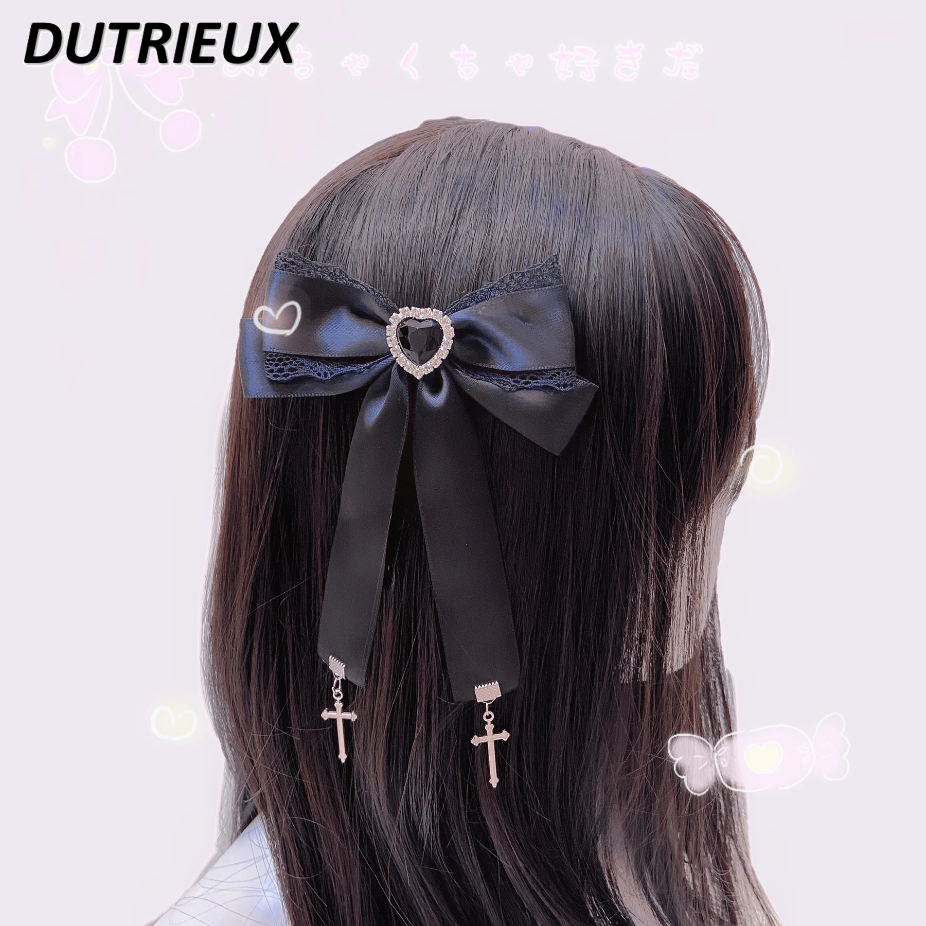 

Mine Series Love Cross Sweet Cool Side Clip Hair Clips Sweet Lace Bow Headwear Lolita Hair Accessories Butterfly Hairpin Women