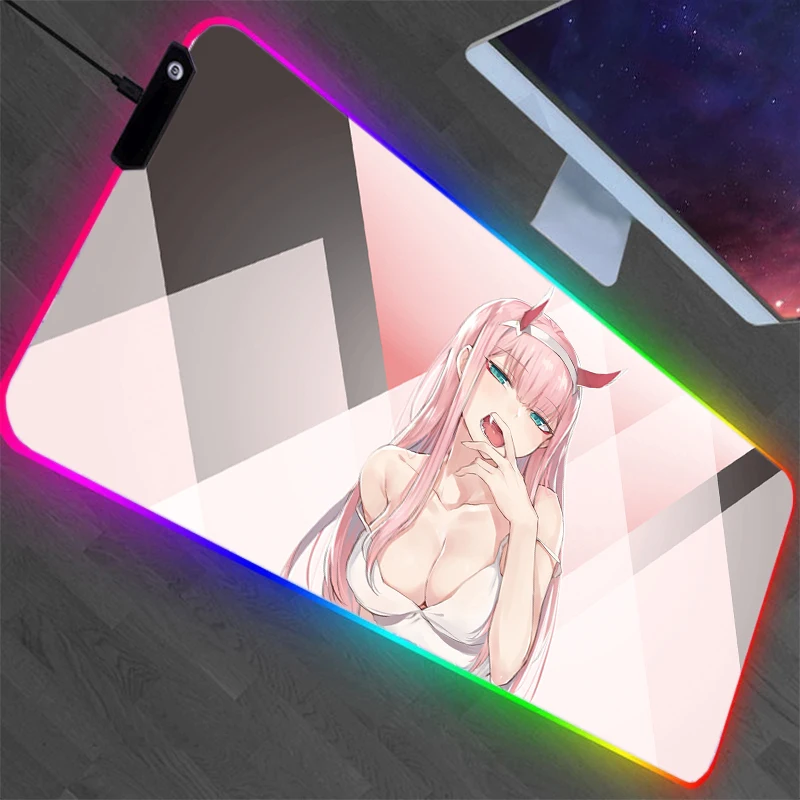 Большой RGB подсветка для мыши, коврик для мыши Zero Two Gamer Anime Sexy Girl, игровой коврик для мыши с клавиатурой Carpert, коврик, Настольный коврик для CSGO