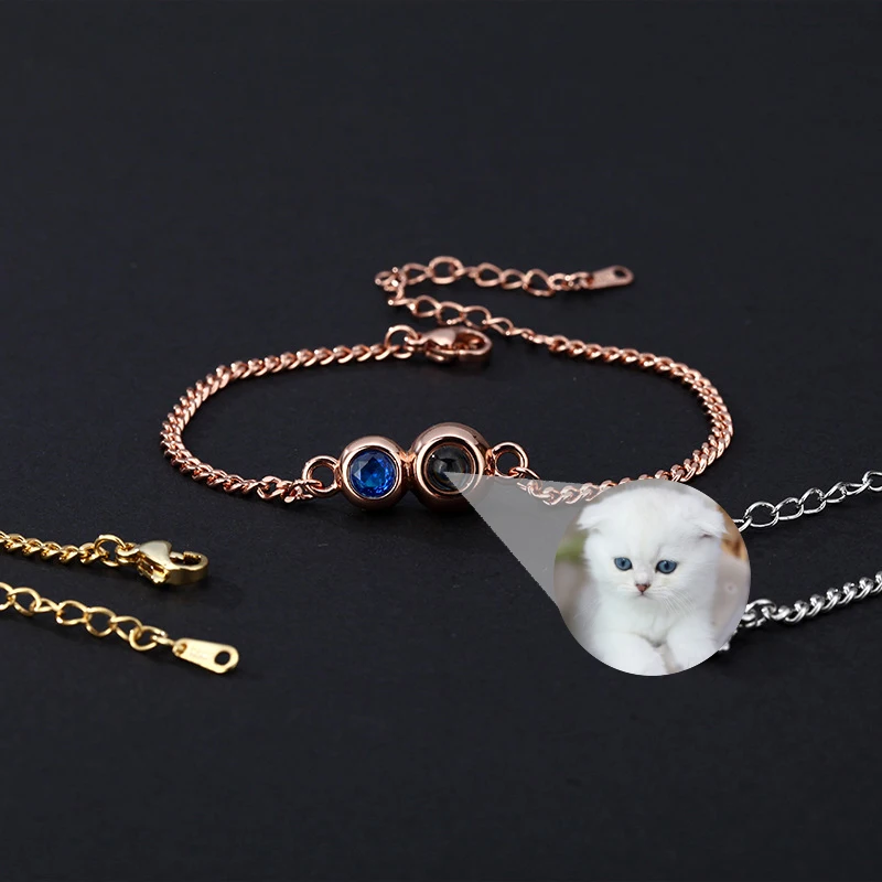 Personalized Custom Photo Projection Bracelet To Lover Unique Birthstone Cuban Chain Women Jewelry Birthday Gifts