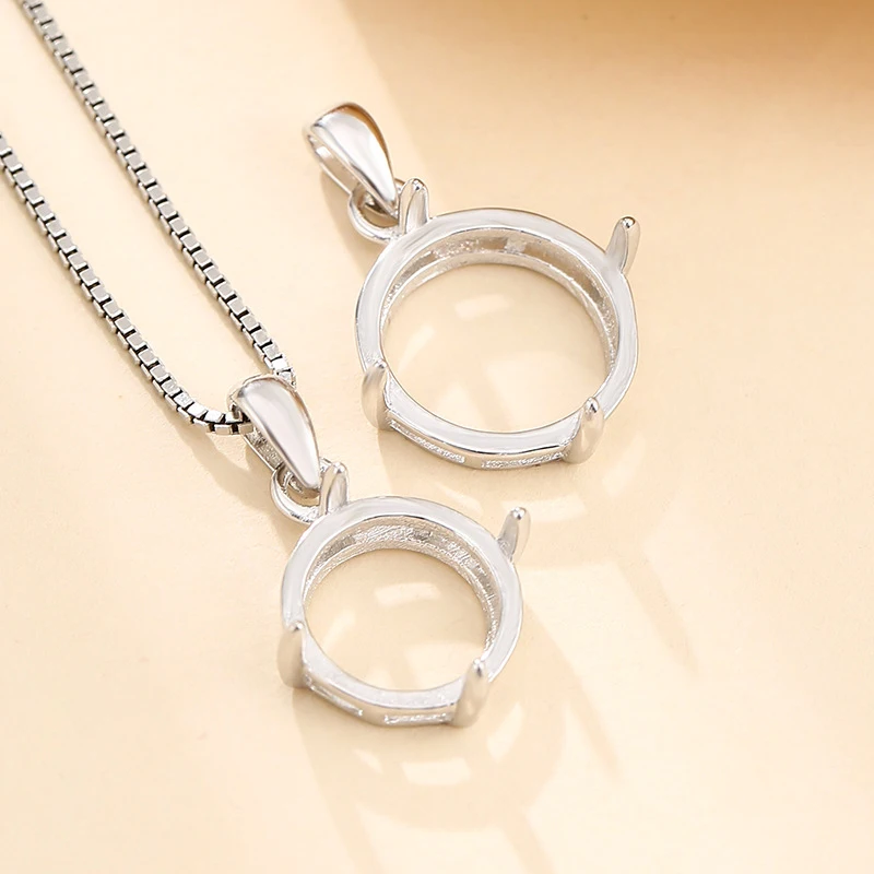 7mm-22mm S925 Sterling Silver Necklace Pendant Paw Base Blank Tray for Cabochon Cameo DIY Empty Tower Jewelry Making Accessories