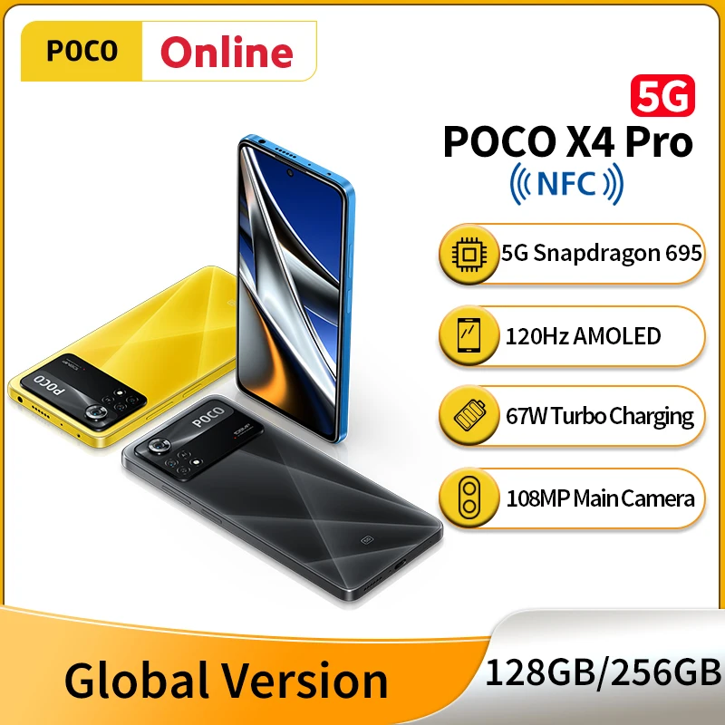  POCO X4 Pro 5G 128 ГБ/256 ГБ, тройная камера 695 МП, 67 Вт, турбо-зарядка, процессор Snapdragon 120, Гц, AMOLED 