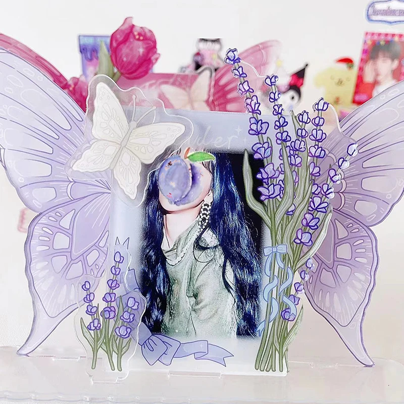 

Butterfly Rotatable Card Display Stand Cute 3 Inch Card Sleeve Photo Protection Photocard Frame Photo Holder Sweet Desktop Decor