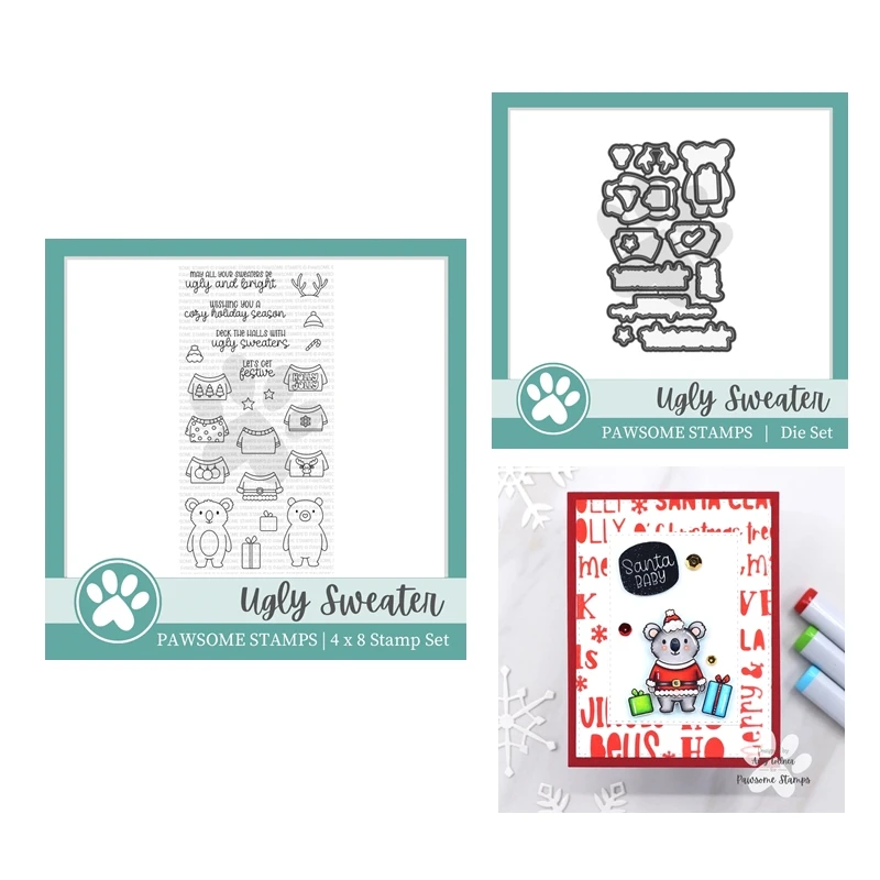 

Ugly Sweater Christmas November 2022 New Clear Stamp Scrapbooking for Paper Making Cutting Dies Frame Card Craft Supplies
