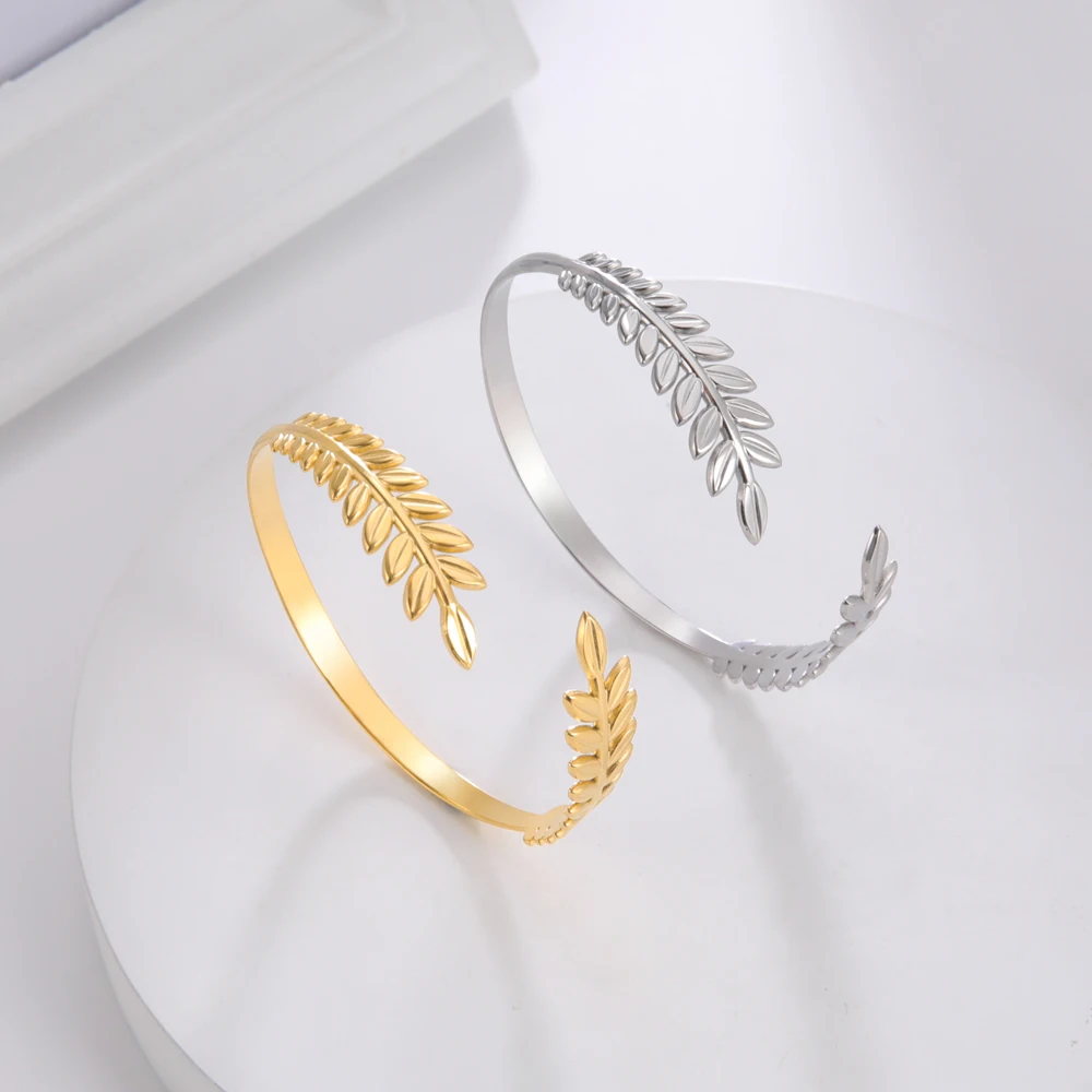 

COOLTIME Plant Leaves Tree Leaf Women Bracelet Stainless Steel Bracelet for Women Open Adjustable Bangle Jewlery Gift for Lover