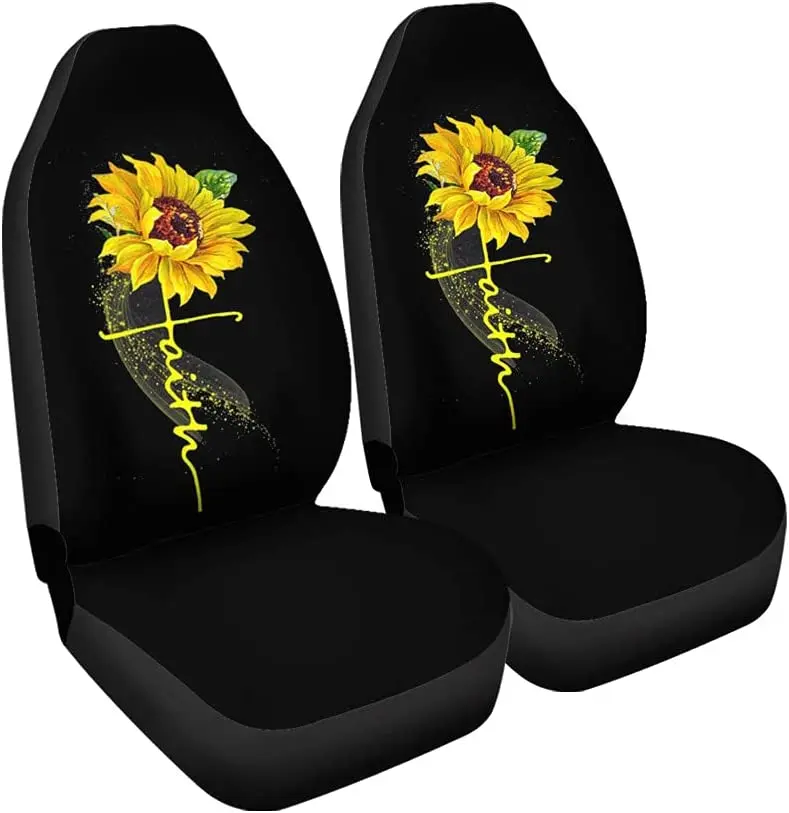 

CHICKYSHIRT Sunflower Christian Faith Front Car Seat Covers, Auto Seat Covers Set of 2, Universal Fit Most Vehicle, Cars, Sedan,