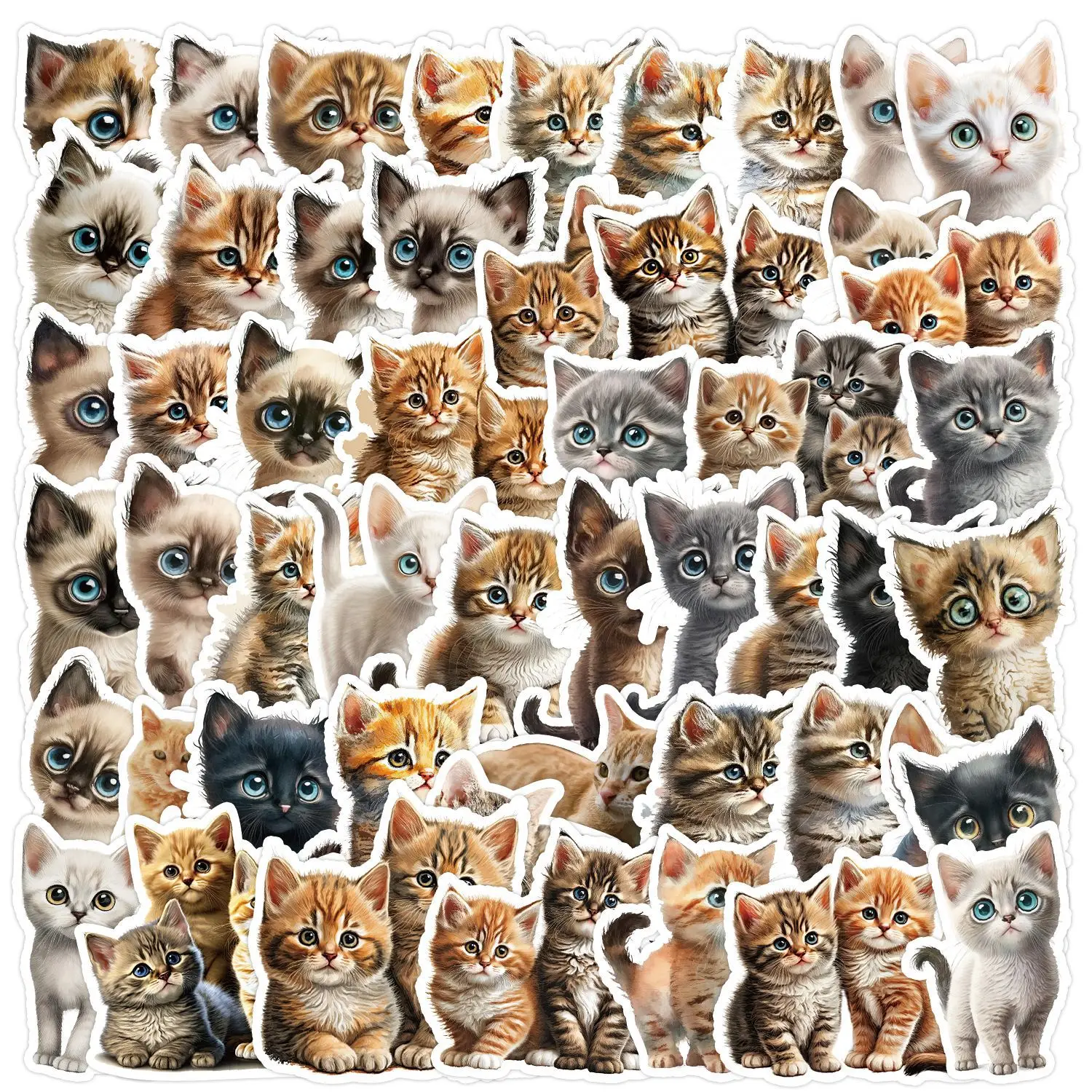 

50 Pieces/pack Of Cute Cat Stickers Set Cup Decoration Graffiti Waterproof Animal Stickers