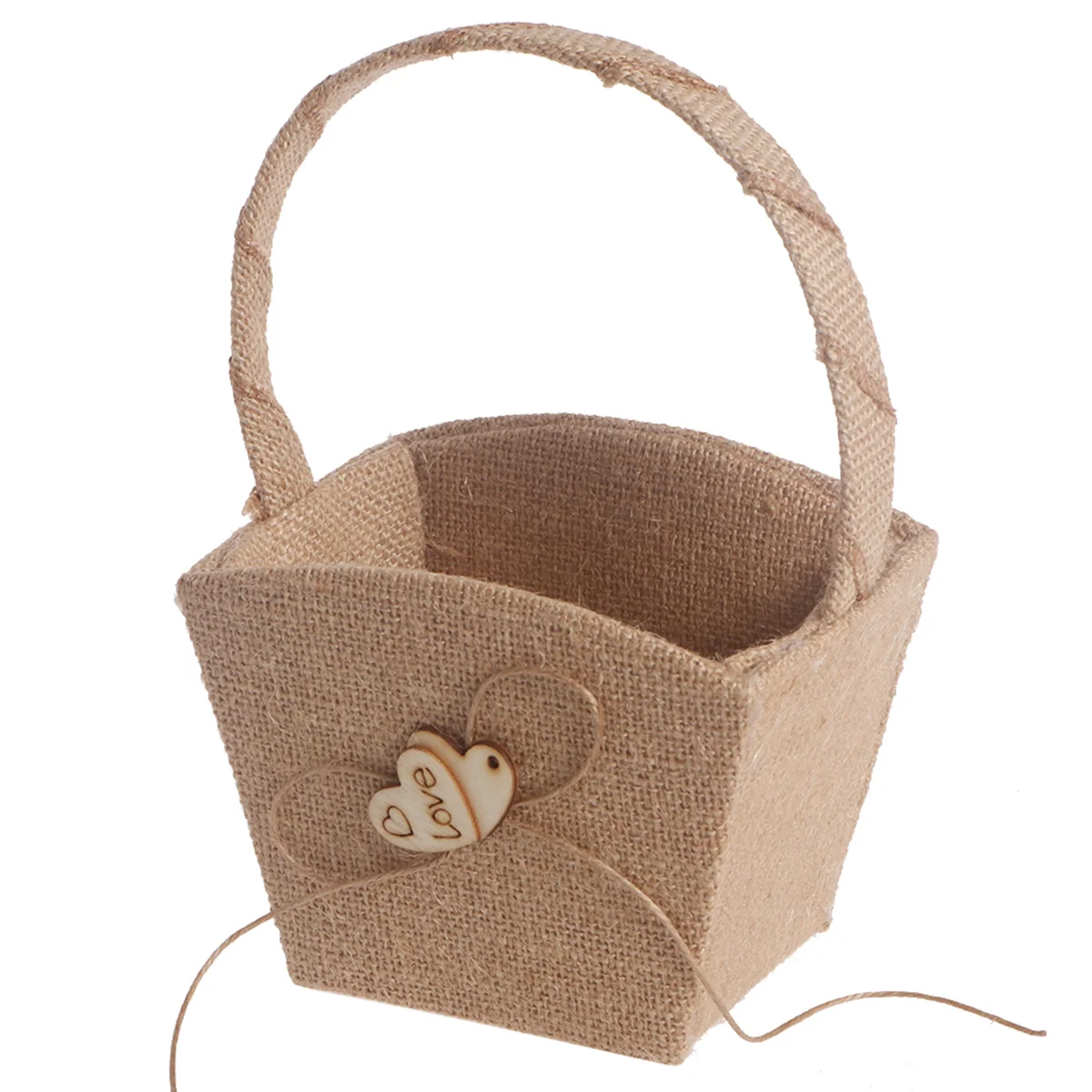 

Flower Basket Girl Wedding Burlap Baskets Rustic Weddings Buralp Handle Vintage Storage Candy Gift Heart Decor Flowers Para