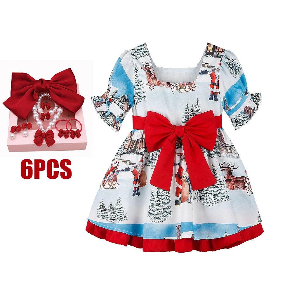 2024 рождественское платье с бантом детская повседневная одежда принтом лося