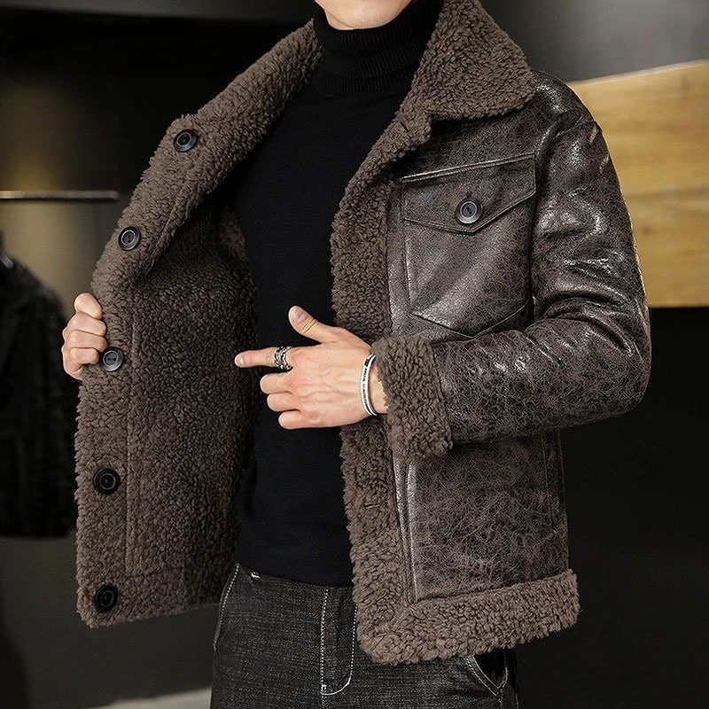 

Autumn Winter Men Shearling Reversible Coat 2022 New Fashion Personality Casual Jackets Male Luxury Leather Clothes