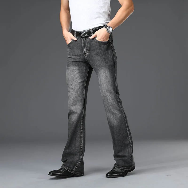 Fashion Men's Flare Jeans Trousers Cotton Straight Business Casual Bell Bottom Trousers Classic Style Jeans Denim Male Pants