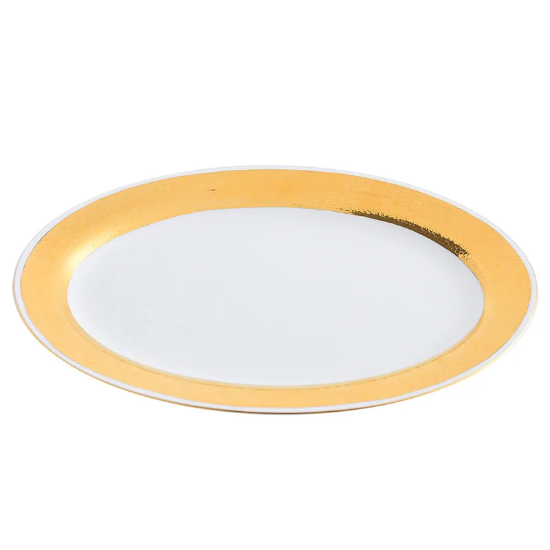 

Restaurant Supplies Luxury Plates for Food Ceramic Round 12 Inch Oval Plate Gold Ceramic Flat Plate Steamed Fish Plate