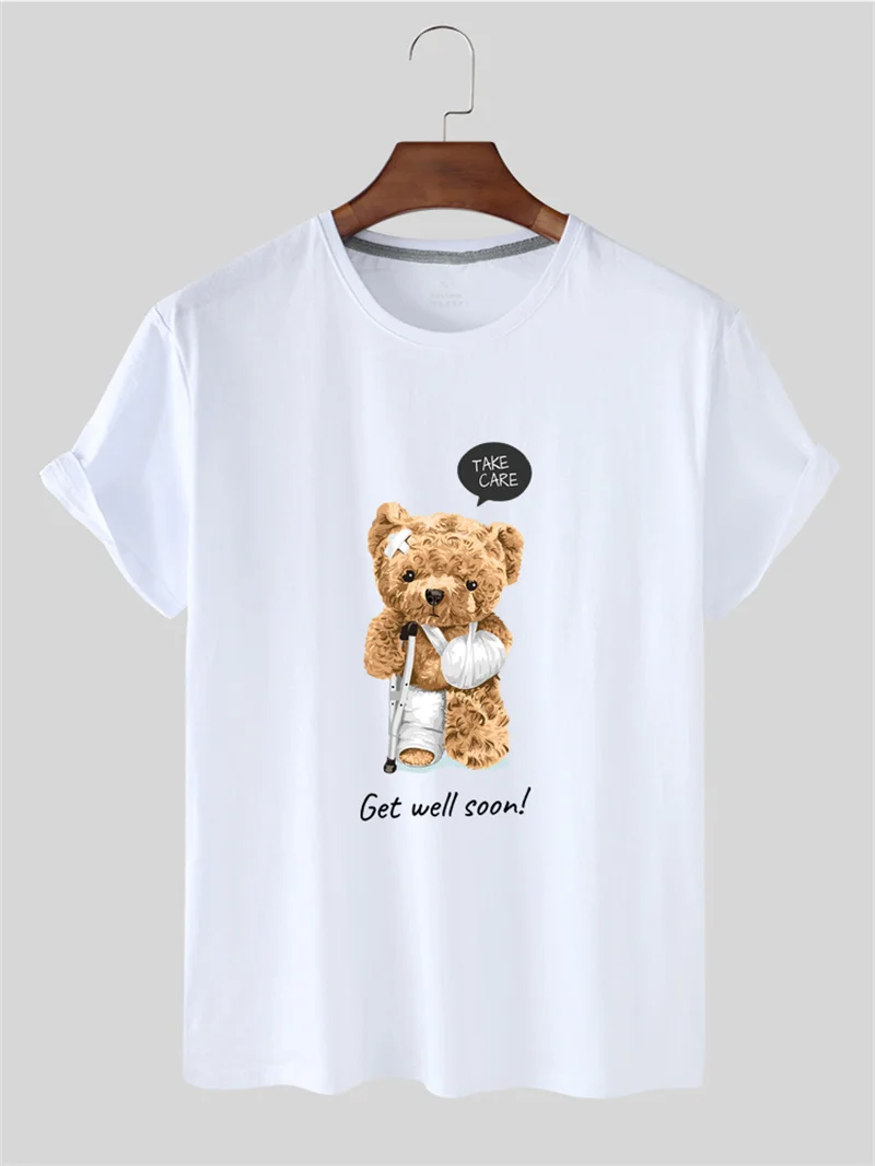 

Wounded Bear Printed Tshirt Women Summer Short Sleeved Casual T-shirt Unisex Top Tee Cute Cartoon Harajuku Unisex T Shirt Female