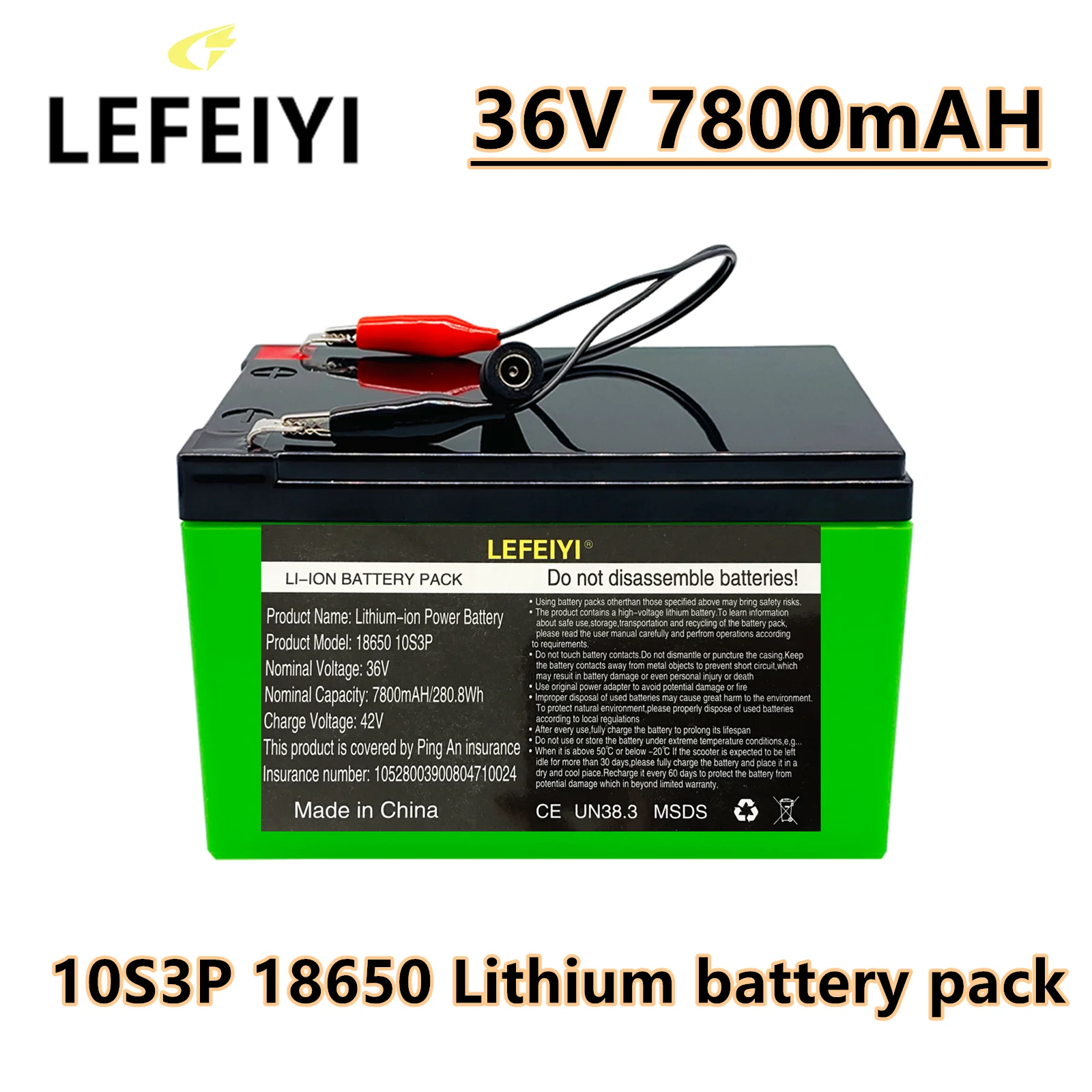 

10S3P 36V 7800mAH 18650 Lithium Battery Pack, for Electric Bicyclet, Built-in 30A BMS and Safety Device