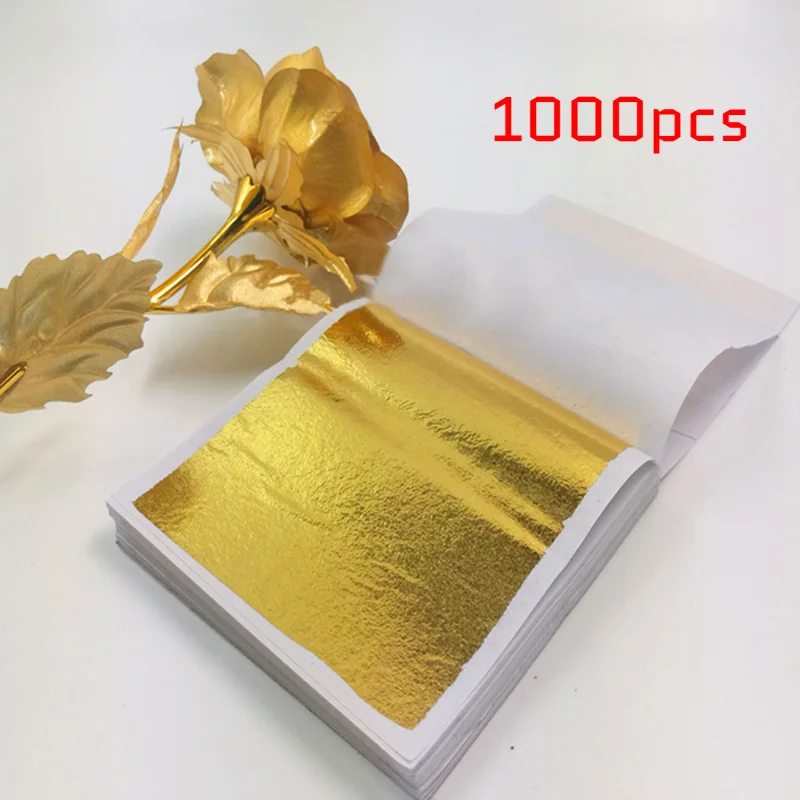 

1000pcs Imitation Gold Silver Foil Paper Leaf Sheet Gilding DIY Art Craft Paper Birthday Party Wedding Cake Dessert Decorations