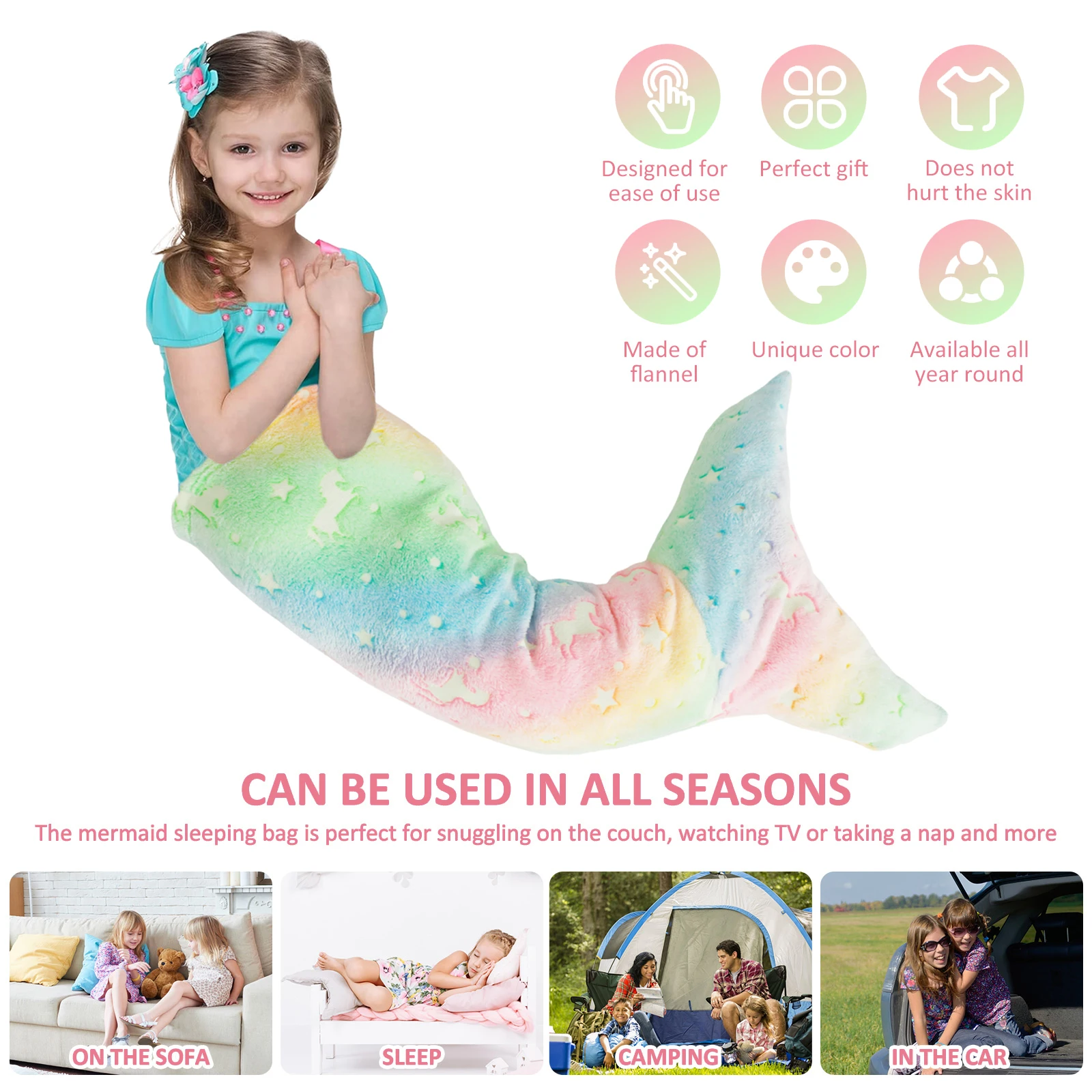 Детское Светящееся В Темноте Фланелевое Одеяло С Радужным Хвостом Русалки