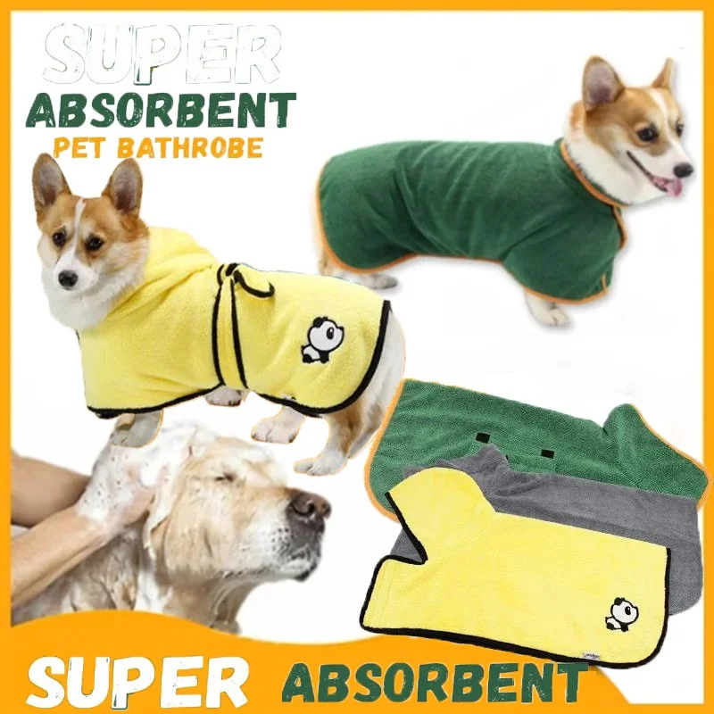 

Dog Bathrobe Towel Microfibre Bath Robe Dog Drying Coat Super Absorbent Soft Pet Bath Towel Adjustable Warm Dog Bathing Supplies