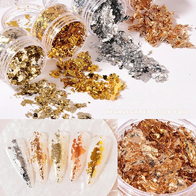 

Nail Art Accessories Gold Silver Copper Foil Sequins Glitter Flake Sheet Bulk Aluminium Foil Paper For Gilding Nails Decoration